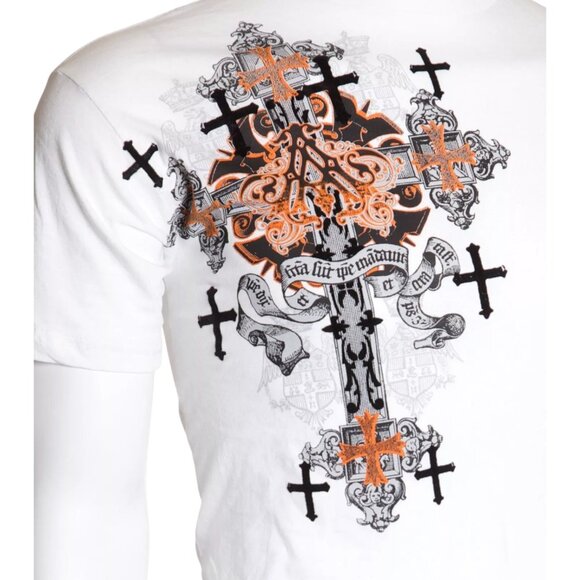 ARCHAIC by AFFLICTION White GODFREY Cross Short Sleeve Slim Fit Y2K T-shirt NWT - Picture 5 of 8
